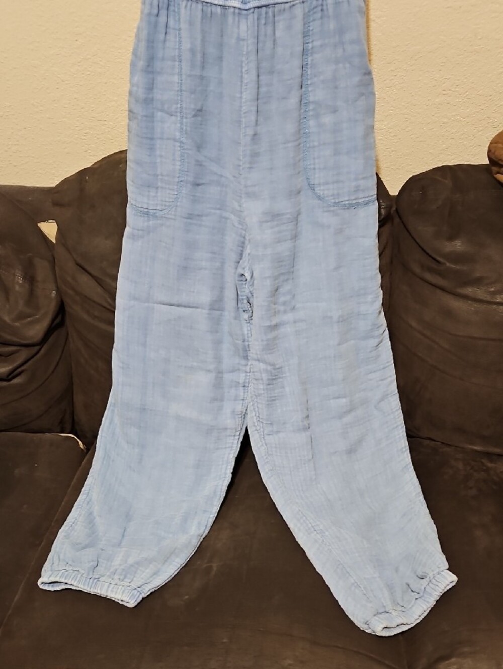 Z Supply Light Blue Smocked Wide-Leg Jumpsuit - Picture 3 of 9